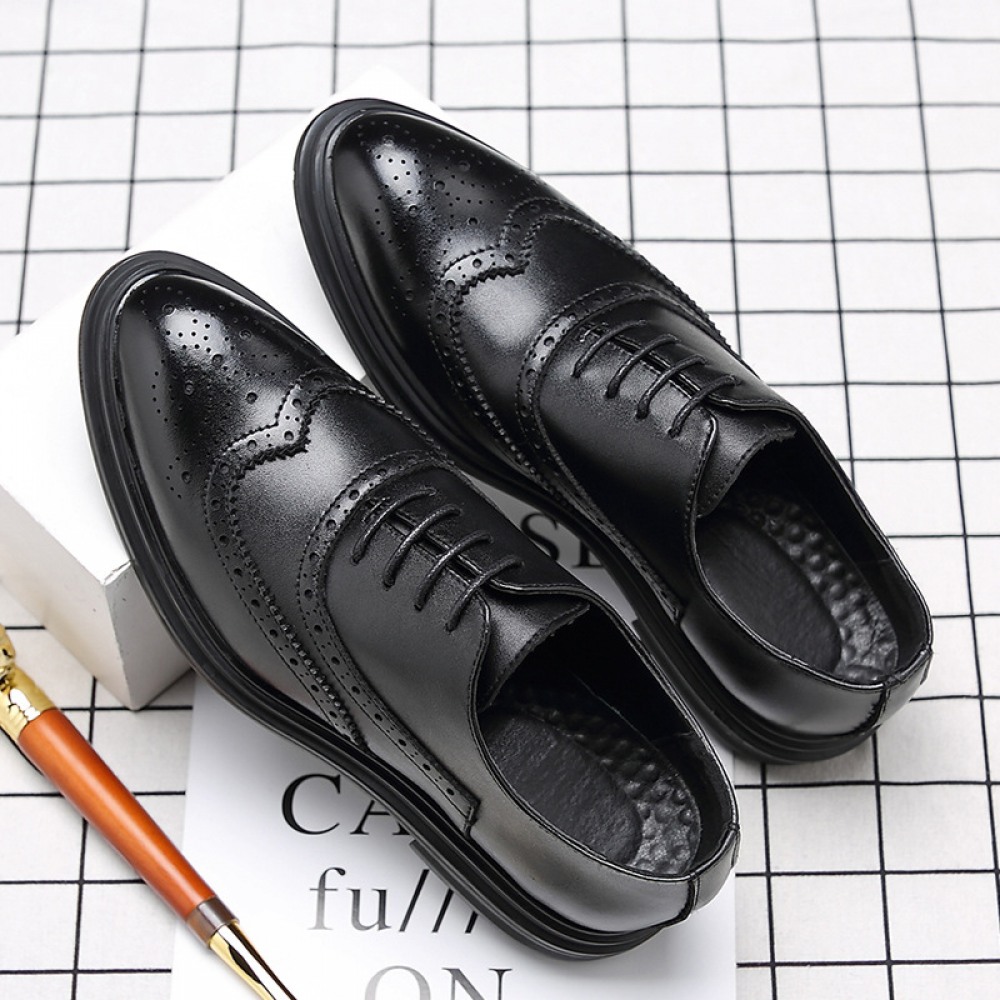 Men's British Trendy Shoes Casual Business Dress Shoes Pointed Black Small Leather Shoes
