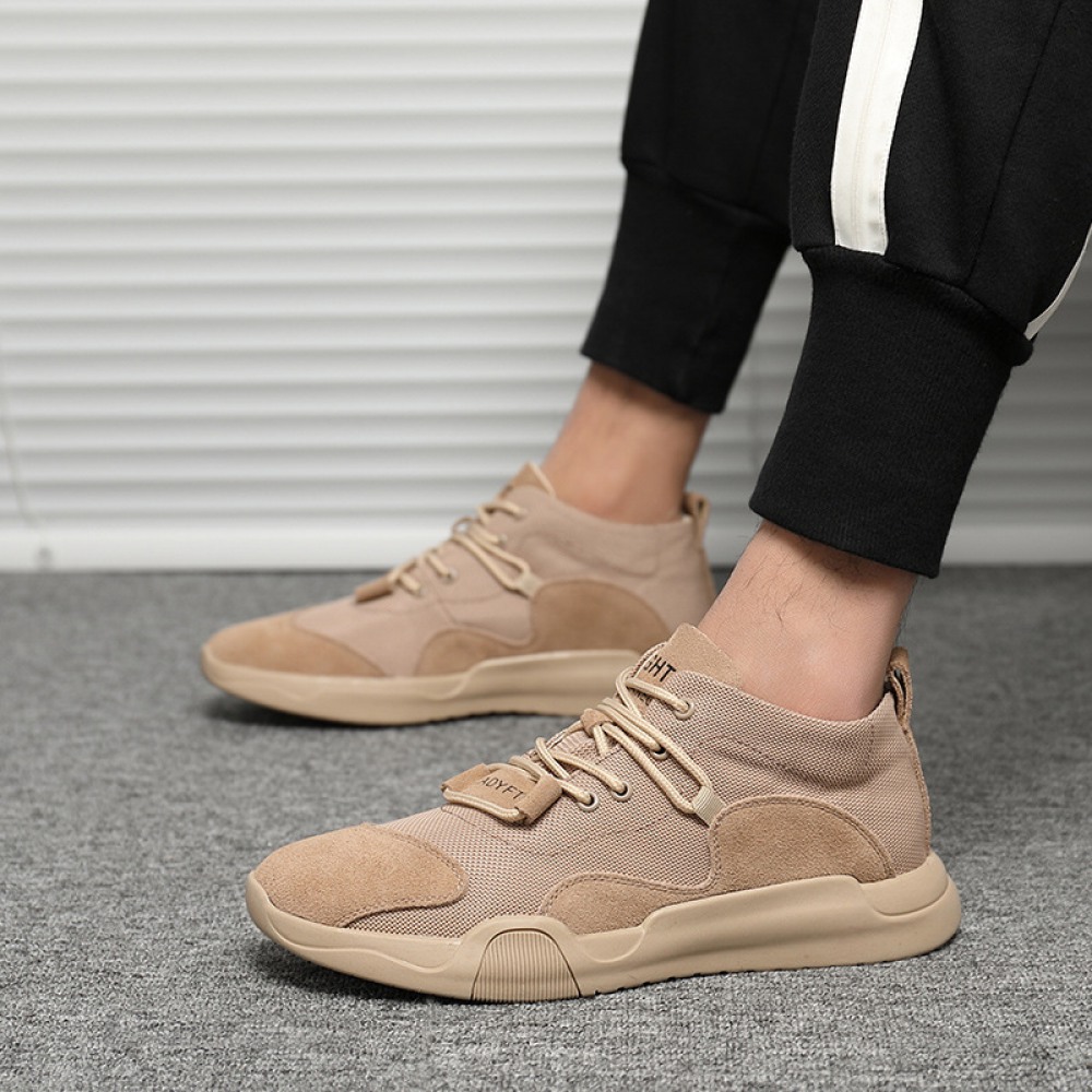 Leather Breathable Mesh Casual Sports Shoes Explosion Models Mesh Stitching Men's Trendy Sneakers