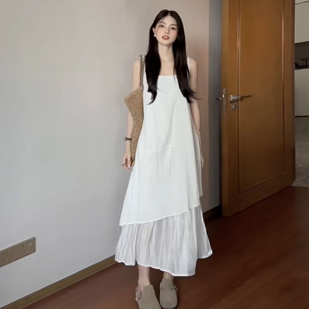 White Suspender Dress Women's Summer Long Dress